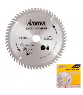 Kotúč pílový na rezanie dreva ТИТУЛ zuby z karbidu volfrámu 180*22, 2*60Т, adaptér 22, 2-20 08-7186