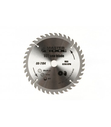 Pílový kotúč na rezanie dreva MASTERTOOL zuby z karbidu volfrámu 185*20*40Т, adaptér 20-16 08-7194