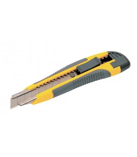 Nôž s odlamovacou čepeľou MASTERTOOL 18 mm, kovové vodidlá, tlačidlová svorka, TPR povlak, 3 čepele 17-0119