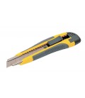 Nôž s odlamovacou čepeľou MASTERTOOL 18 mm, kovové vodidlá, tlačidlová svorka, TPR povlak, 3 čepele 17-0119