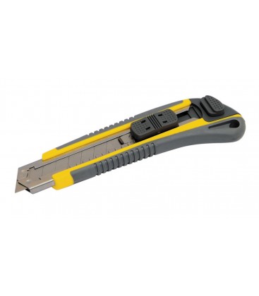 Nôž s odlamovacou čepeľou MASTERTOOL AUTO 18 mm, kovové vodidlá, tlačidlová svorka, TPR povlak, 3 čepele 17-0183