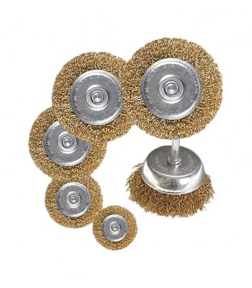 Sada drôtených mosadzných kief na vŕtačku 1/4" MASTERTOOL Ø75// 40/50/63/75/100 mm, 6 ks 19-9600