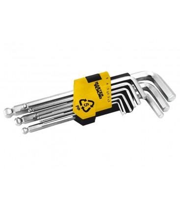 Kľúče šesťhranné MASTERTOOL 1, 5-10 mm 74/172 mm s guľovou koncovkou, CRV sada 9 ks 75-0957