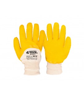 Rukavice pracovné MASTERTOOL z bavlny s prírodným latexovým povrchom, žltý, pletená manžeta 10, 5" 83-0601