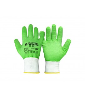 Rukavice pracovné MASTERTOOL pletené bezšvové s rebrovaným latexovým povlakom zelené 10" 83-0611