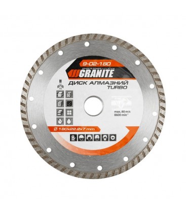 Kotúč diamantový GRANITE TURBO 180*2, 6 mm 22-24% 8600 ot./min 9-02-180