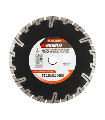 Kotúč diamantový GRANITE TURBO REINFORCED 230*2, 8 mm 22-24% 6600 ot./min ot./min 9-03-230
