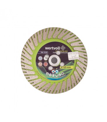 Kotúč diamantový WERTVOLL TURBO CUT&POLISH 125*28 mm 0, 24 výška segmentu 8/24 mm Ø22, 2 М14 12250 ot./min DM-3125